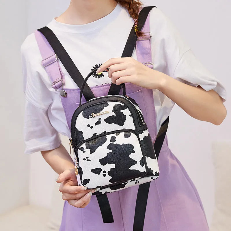 Girls' small PU backpack in Korean style with front pocket, in Snake White colour