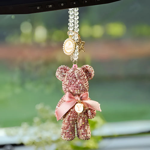 Violent Bear car rearview mirror pendant with crystal rhinestones in 5x9cm size