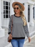 Black long sleeve pullover sweater with a Japanese sweet plaid and striped pattern.