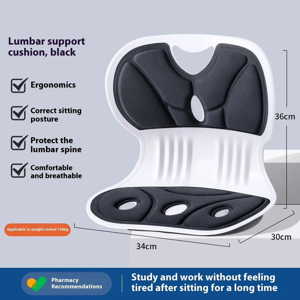 Japanese style lumbar support cushion in grey or black with waist and back support for chairs