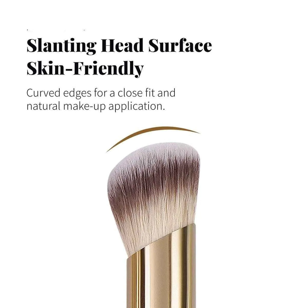 MAANGE five-piece angled blush and foundation makeup brush set with apricot handles.