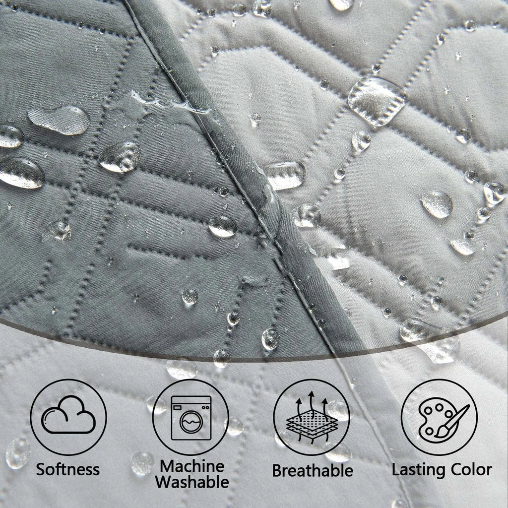 Double-sided waterproof pet sofa cushion with contrast colour panels shown in dark grey and light grey