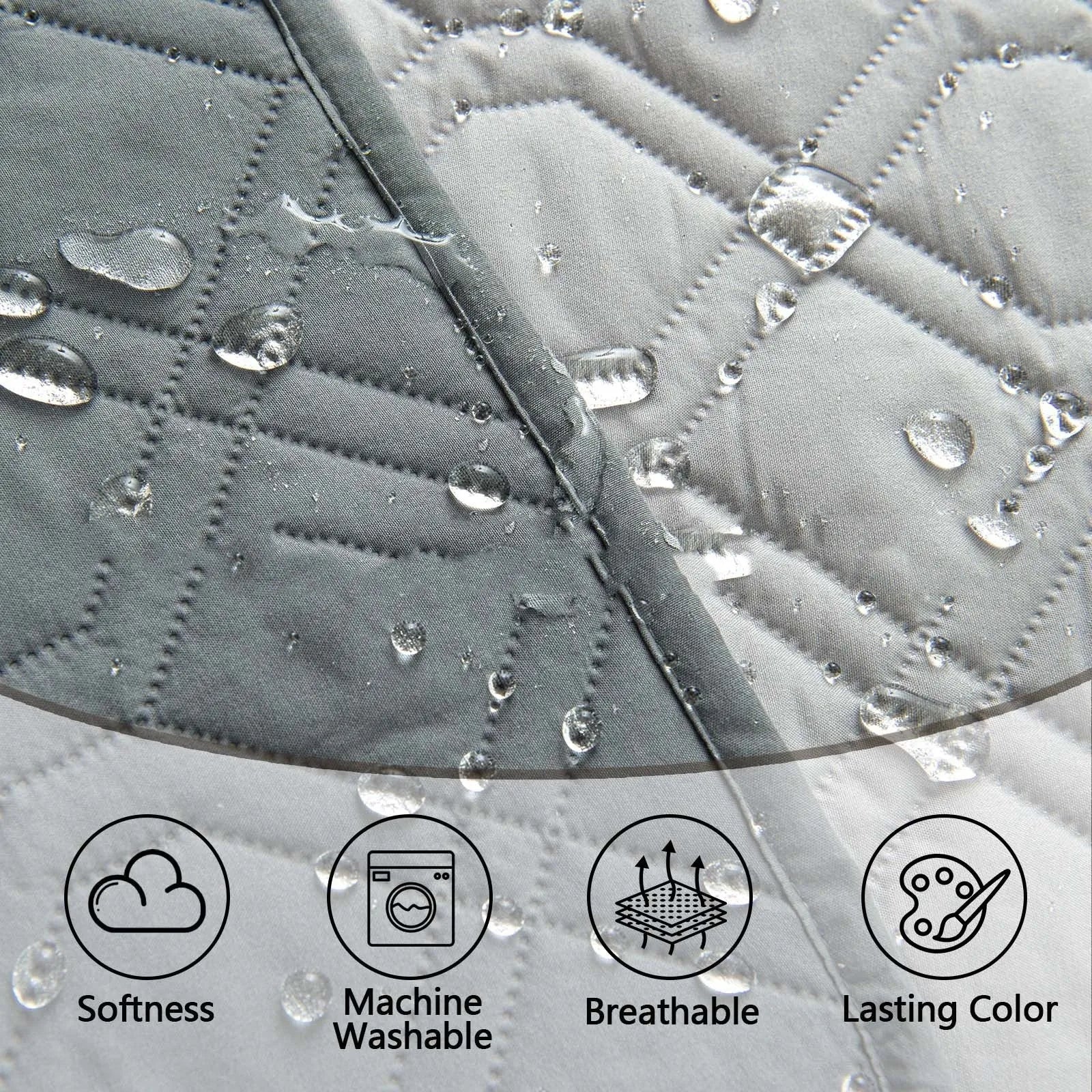 Double-sided waterproof pet sofa cushion with contrast colour panels shown in dark grey and light grey