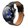 Smart watch showing blood pressure measurement and camera function with Bluetooth connectivity in black