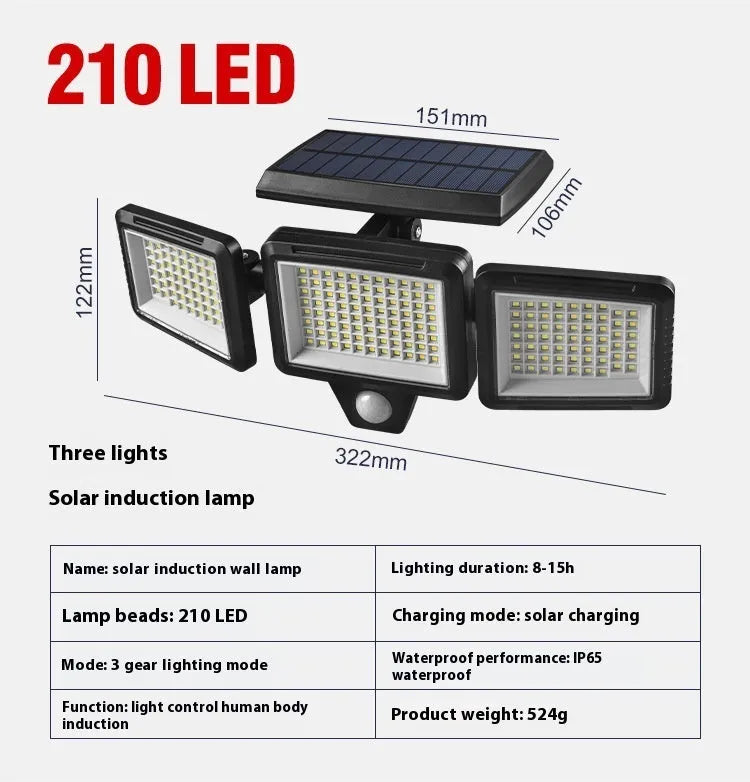 Outdoor solar wall lamp 210LED with intelligent induction sensor and remote control in totem design