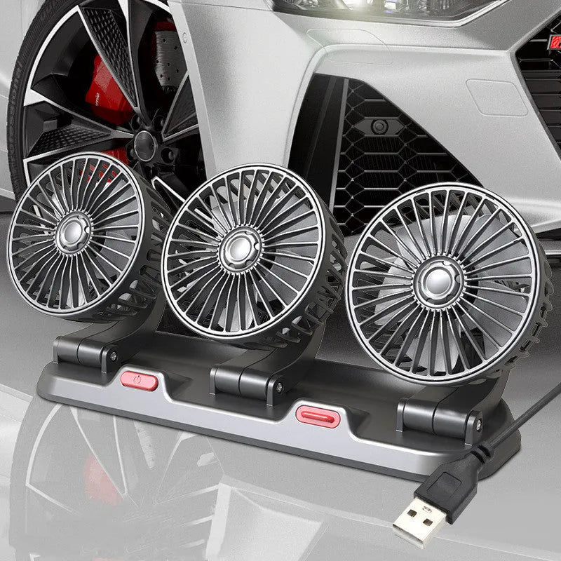 Three head automotive electric cooling fan with adjustable heads and 1.3 metre power cable