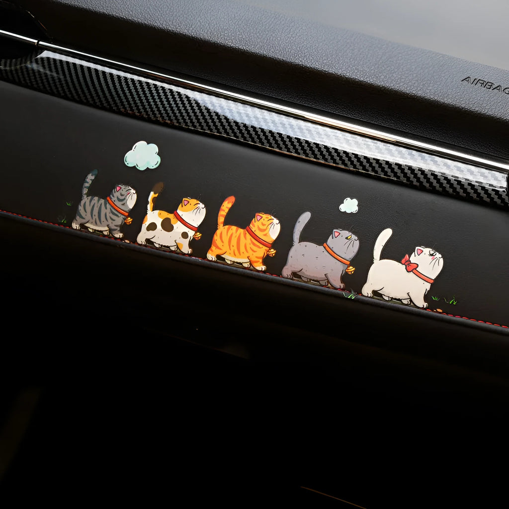 PVC waterproof car sticker showing five walking cats design for vehicle personalisation in multiple sizes
