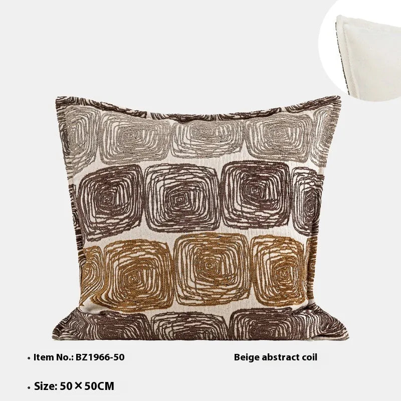 Cream and coffee-coloured abstract coil pattern pillow cover set with square and rectangular options