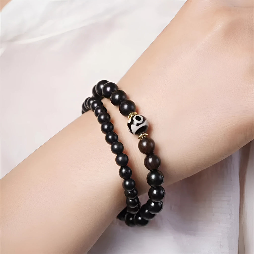 Ebony wood Tibetan prayer bead bracelet with 8mm beads in two-circle design