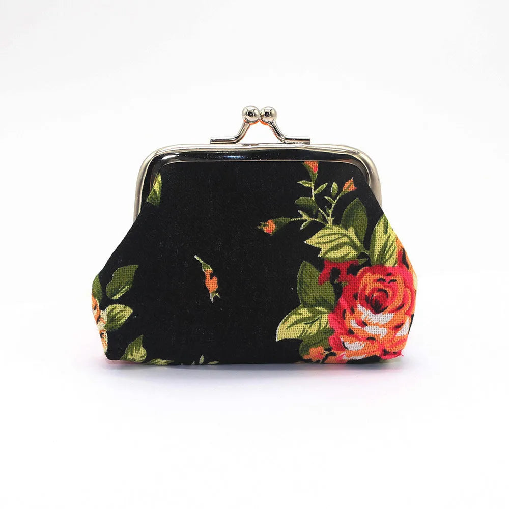 Canvas mini coin purse with floral pattern, 10x7.5cm, in four colour options
