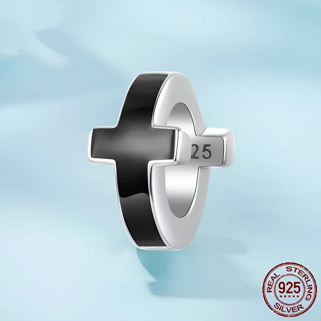 S925 sterling silver black cross spacer bead, 1.0cm by 0.6cm with 0.45cm hole, colour SCC3093