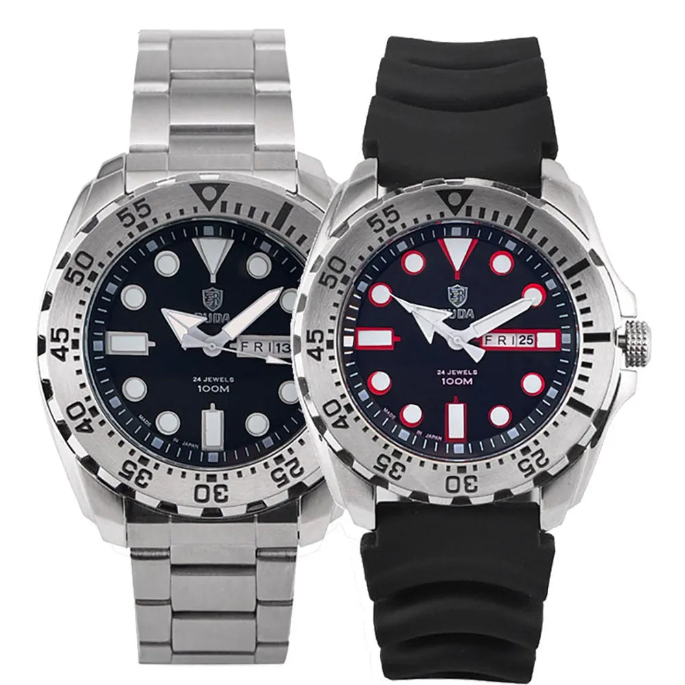 Men's waterproof watch with luminous quartz movement in silver case with blue dial and steel bracelet