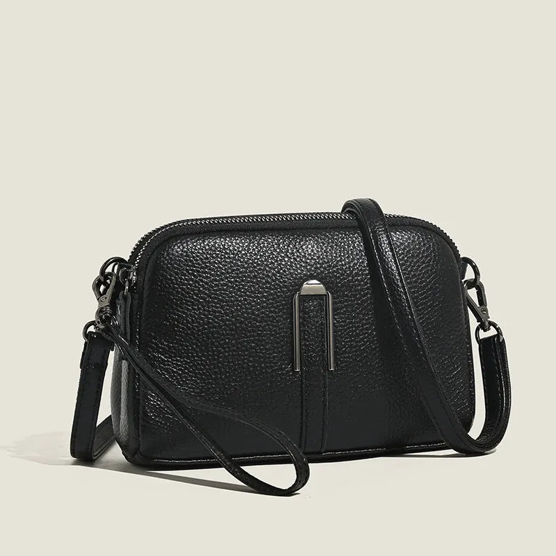 Genuine leather ladies shoulder bag in a horizontal square shape, shown in dark khaki colour.