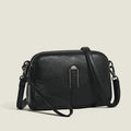 Genuine leather ladies shoulder bag in a horizontal square shape, shown in dark khaki colour.
