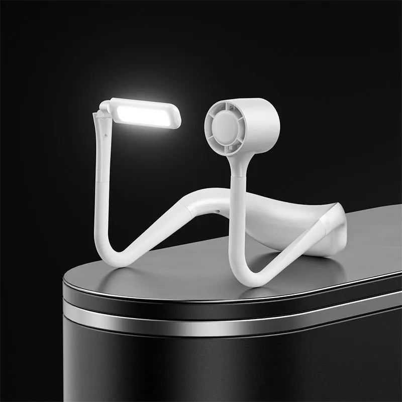 Portable USB hanging neck fan with light, white and black options, bladeless design