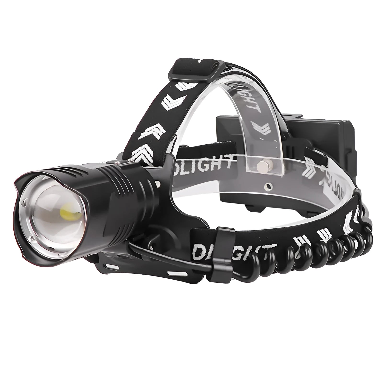 Black aluminium alloy USB rechargeable zoom headlight with telescopic adjustment and power display