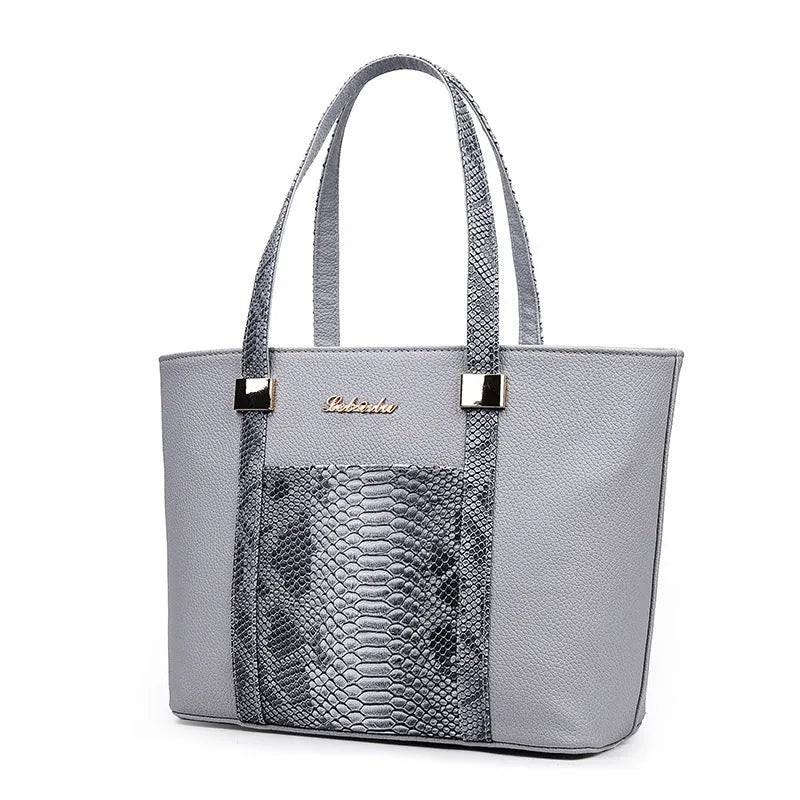 Women's shoulder bag set with handbag, wallet, card case in black, grey, white, rose red; square vertical shape with car stitching and zipper closure