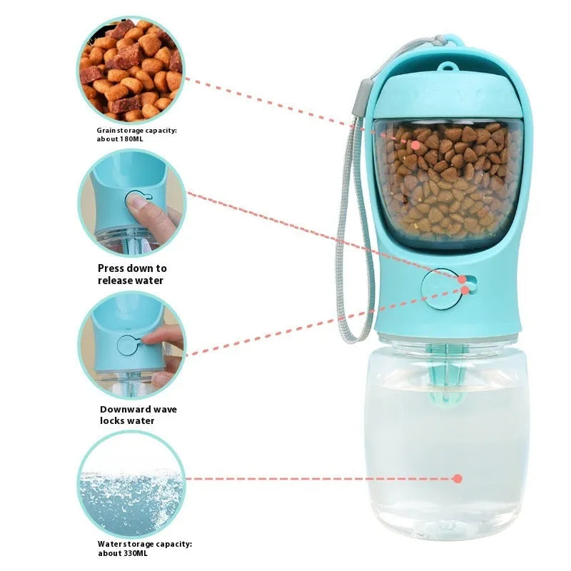 Portable dual-use dog water cup with split water grain design in blue, pink, or white colour options