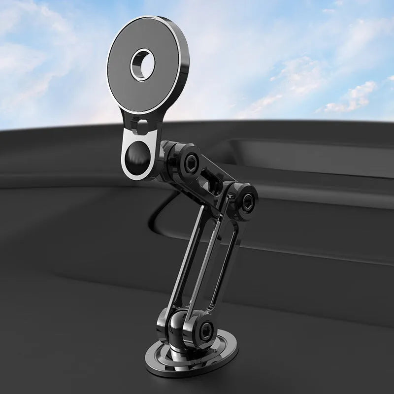 Black magnetic car phone holder with adjustable clip mount for dashboard, windscreen or air vent installation