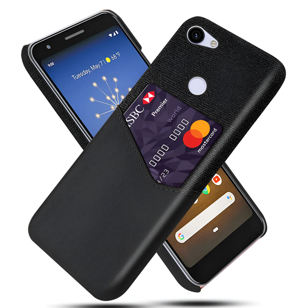 Google Pixel leather phone case in solid colours on a table.