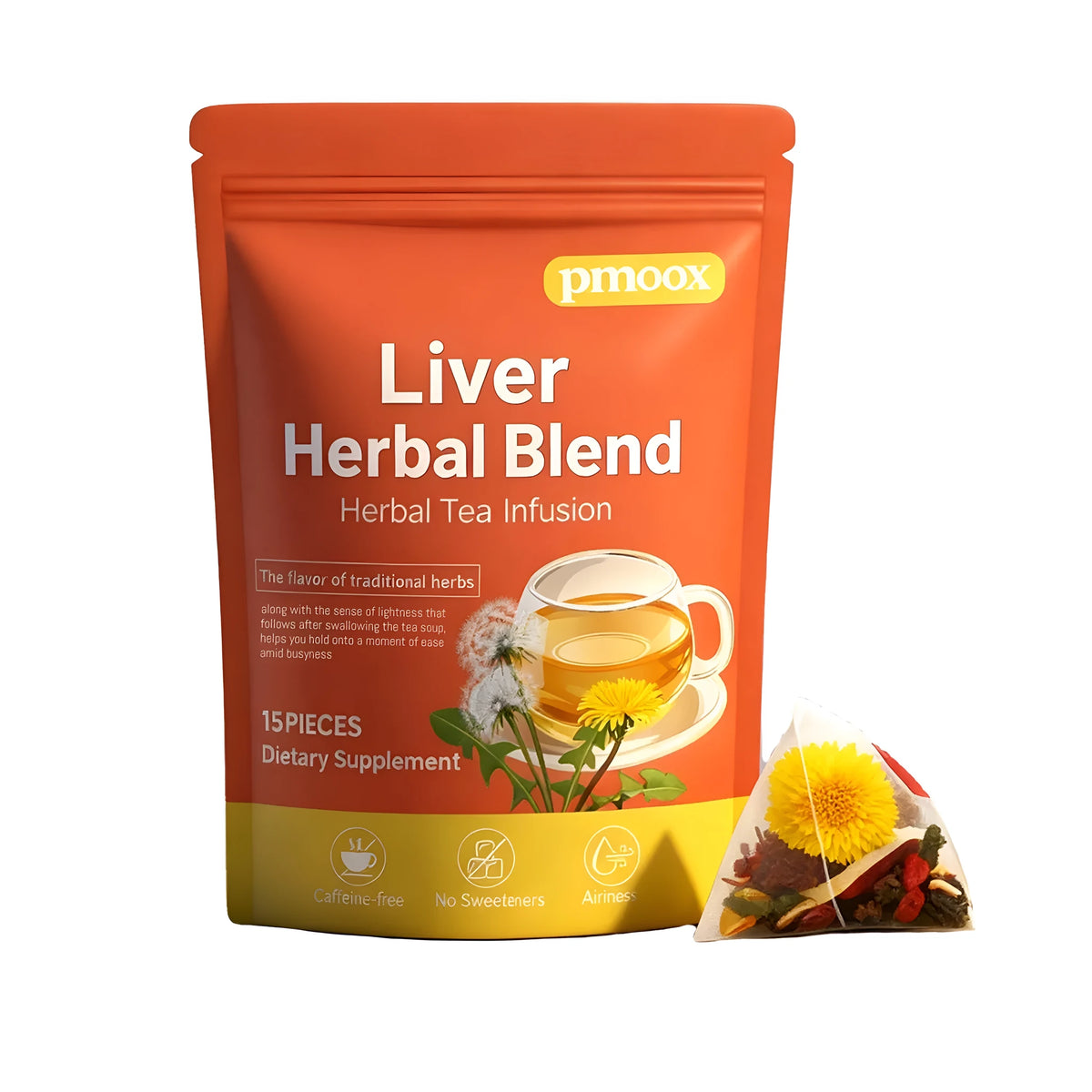 Liver herbal blend with dandelion, medlar, licorice, orange peel and chrysanthemum, 15 maintenance tea pieces