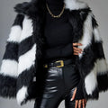 Women's faux fur coat with a contrast colour lapel and a removable fur collar