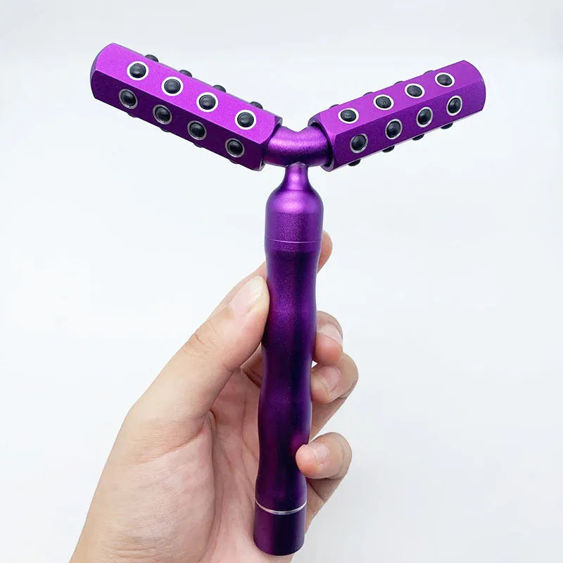 Electric germanium 3D roller massager stick for face in purple aluminium alloy