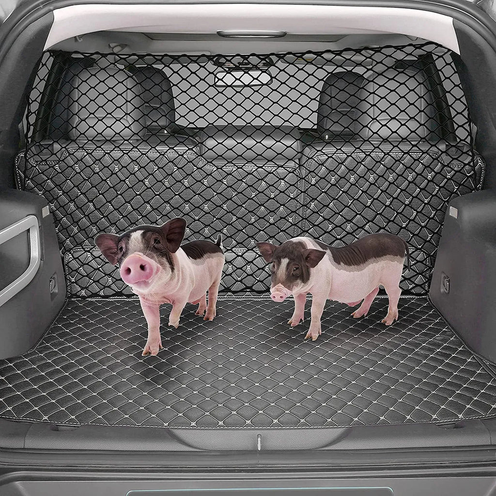 Black mesh dog car isolation net for hatchback, measuring 120cm by 70cm