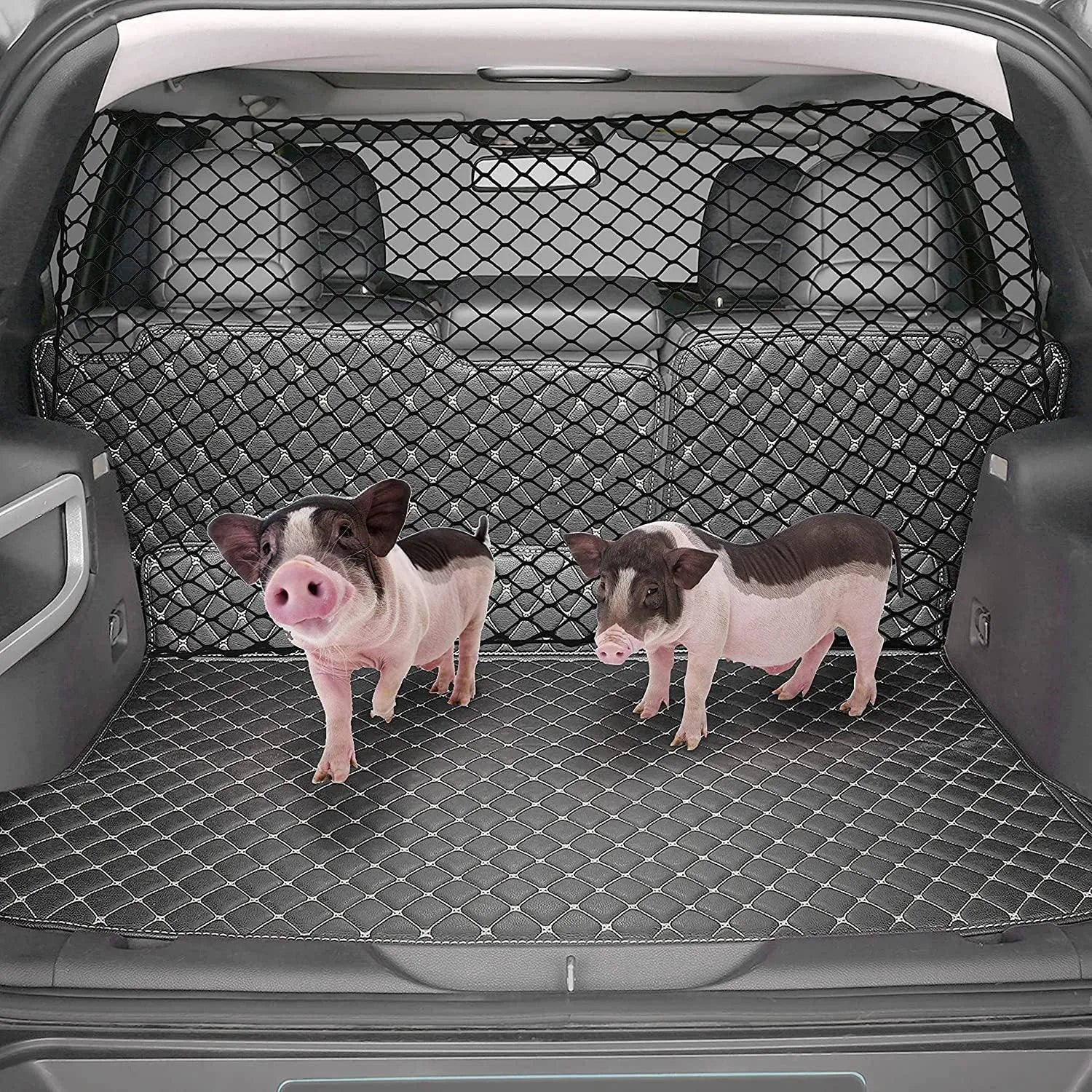 Black mesh dog car isolation net for hatchback, measuring 120cm by 70cm