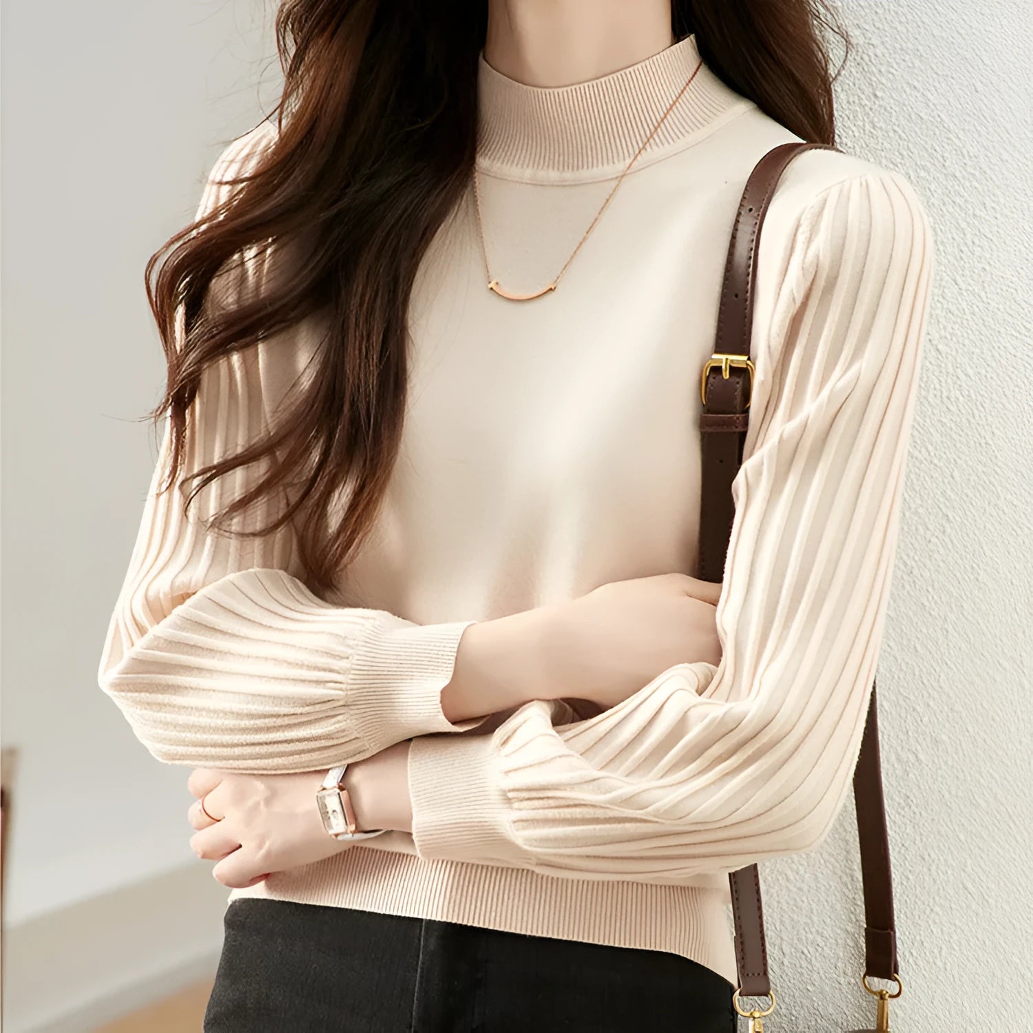 Slim fit half turtleneck casual shirt in apricot colour with regular sleeves.