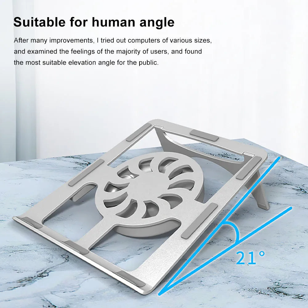 M9 silver aluminium alloy folding laptop cooling bracket on desk
