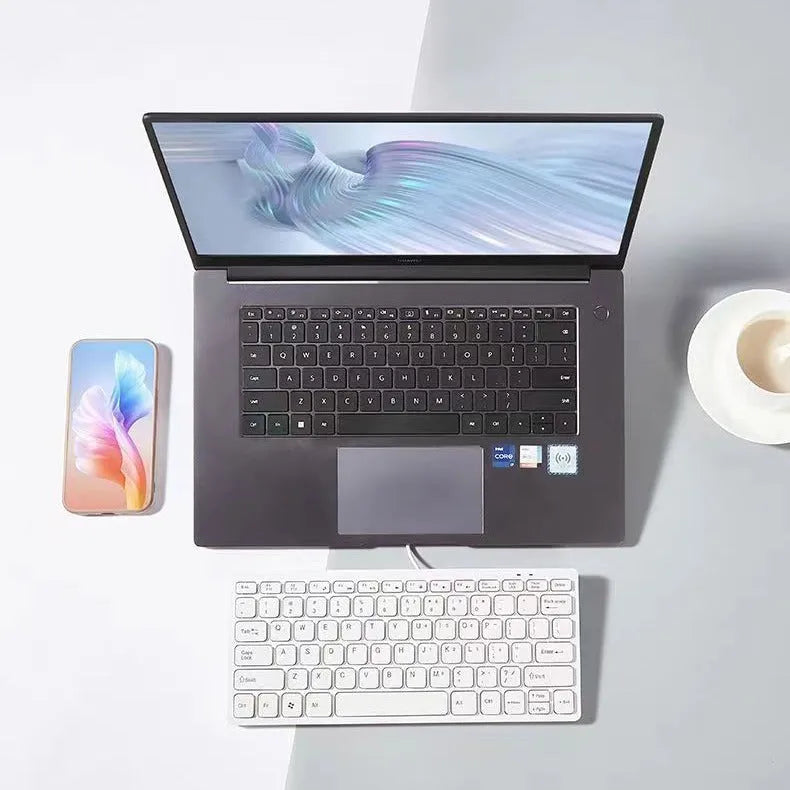 USB wired mini keyboard in four colours with compact 280mm width and noiseless keys