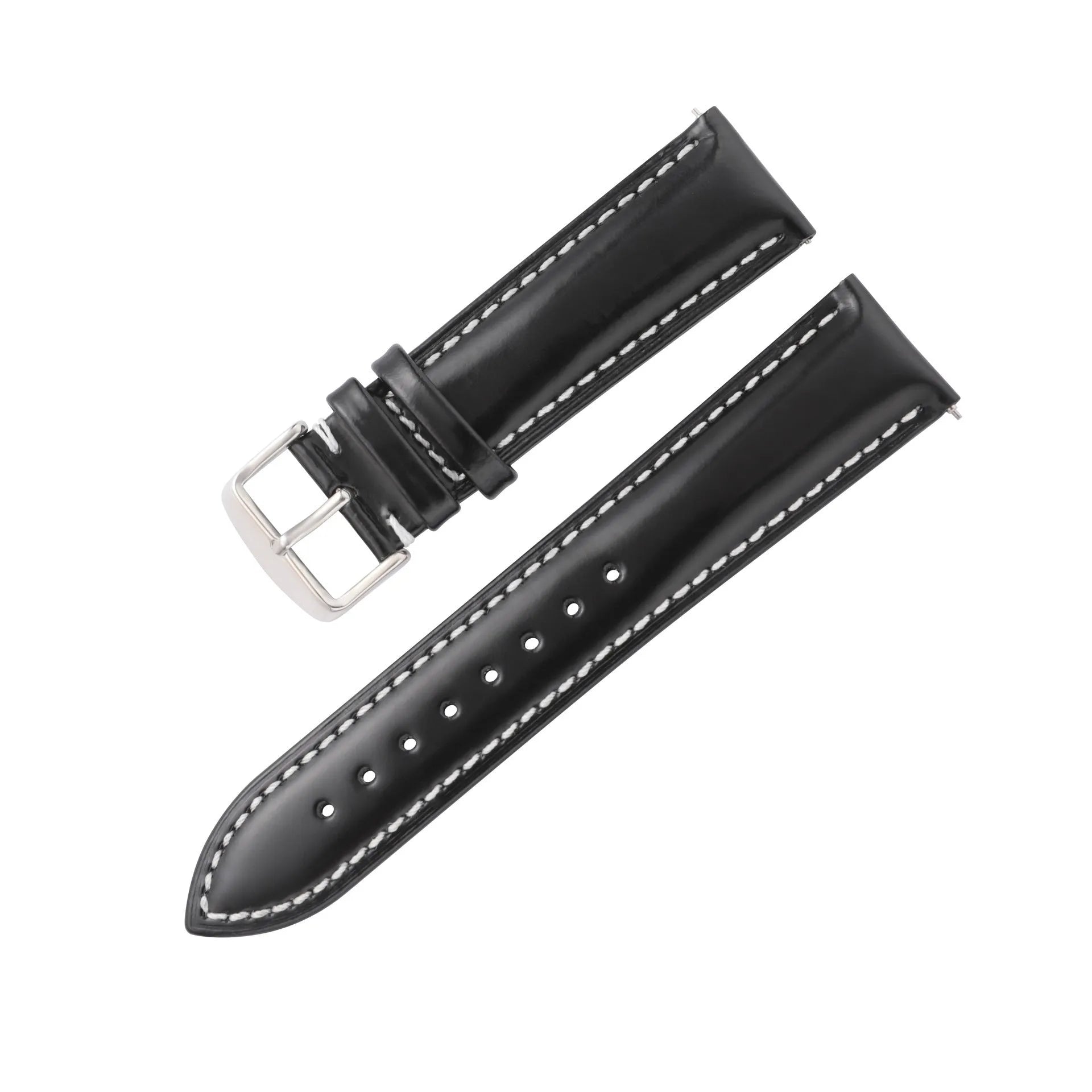 Quick release watch strap in bright cowhide leather showing colour options and width measurements
