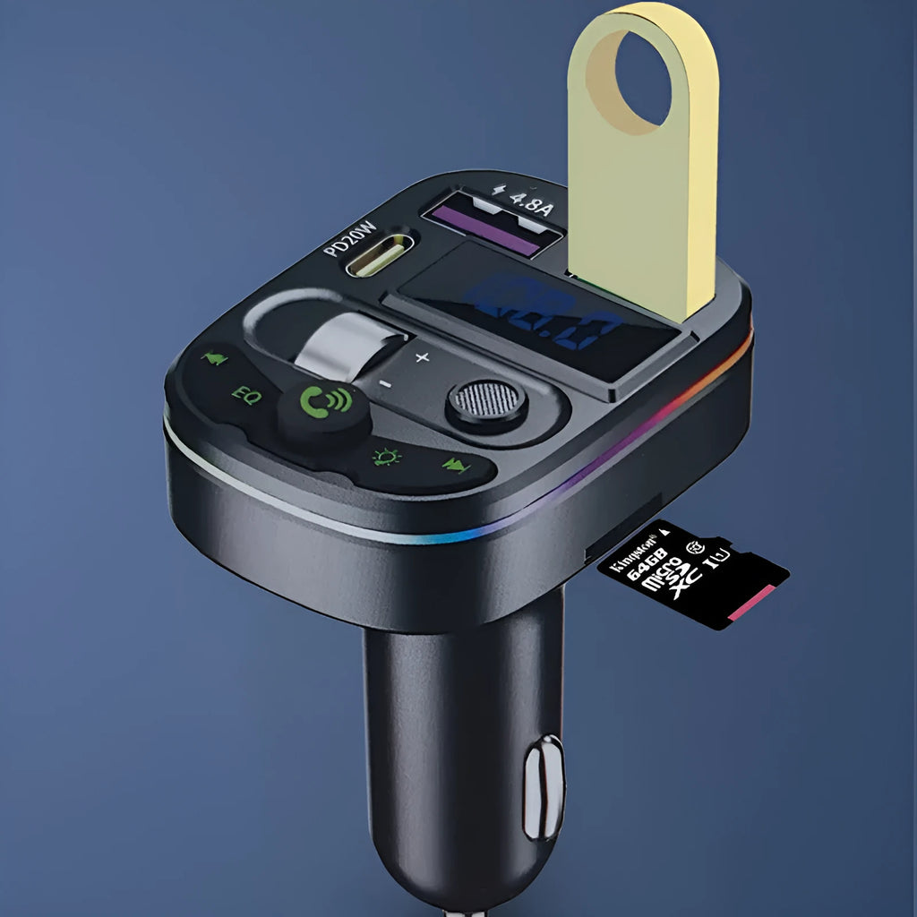 Q28 model on-board Bluetooth receiver for cars with display screen and USB port.