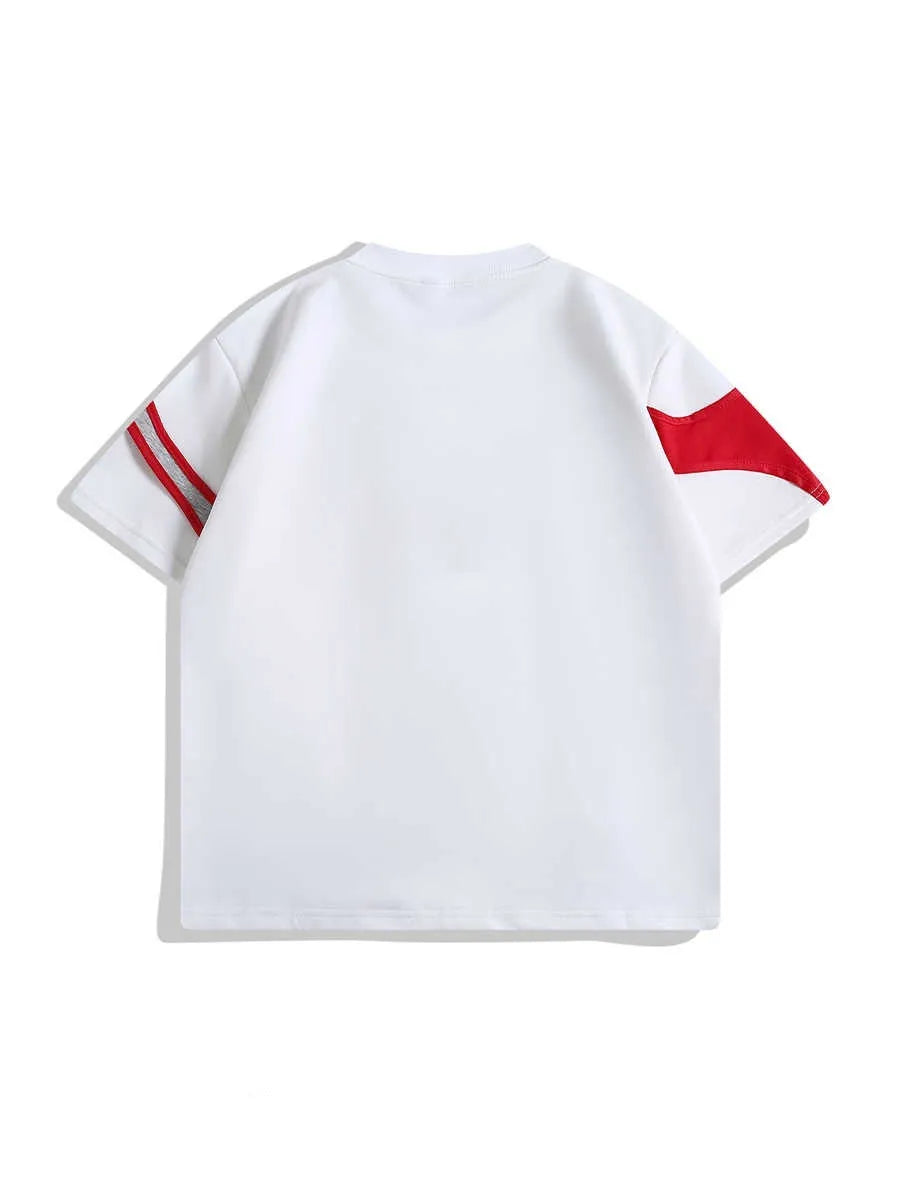 Black loose fit t-shirt with double-layer stitching and padded shoulders on a white background