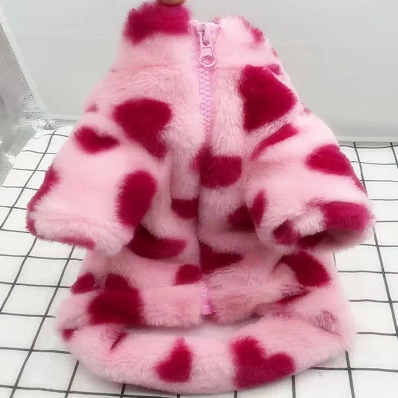 Pink and brown British style polyester warm coat for small dogs on white background