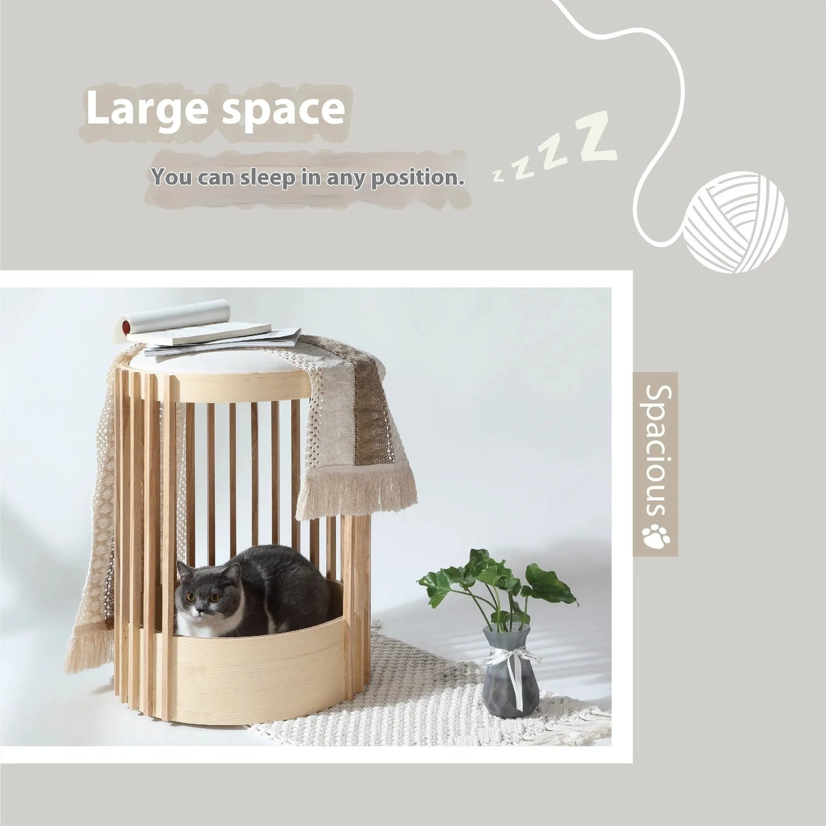 Solid wood cat climbing frame and pet bed, 40x60cm, with bite-resistant column and simple style