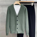 Men's cotton knit V-neck cardigan in black, green, apricot, light grey or dark grey, loose fit, sizes M to 3XL