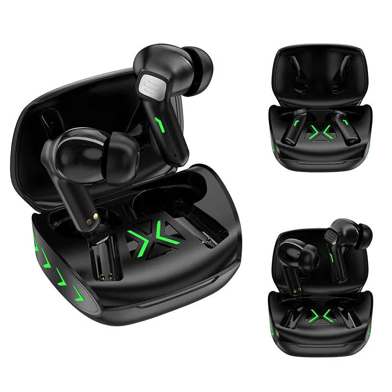 Cool black gaming Bluetooth headset, bilateral stereo earplug type with Bluetooth 5.1 and zero latency