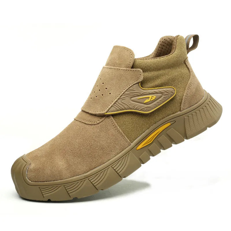 Steel toe cap high-top welding shoes with lace-up closure for electrical work safety
