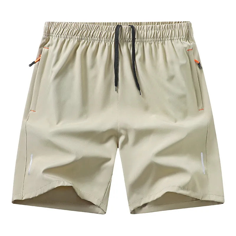 European size men's athletic shorts in black polyester, straight-leg summer sports shorts