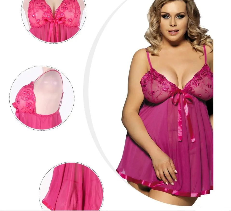 Women's 6XL lace and mesh sling dress lingerie in purple colour