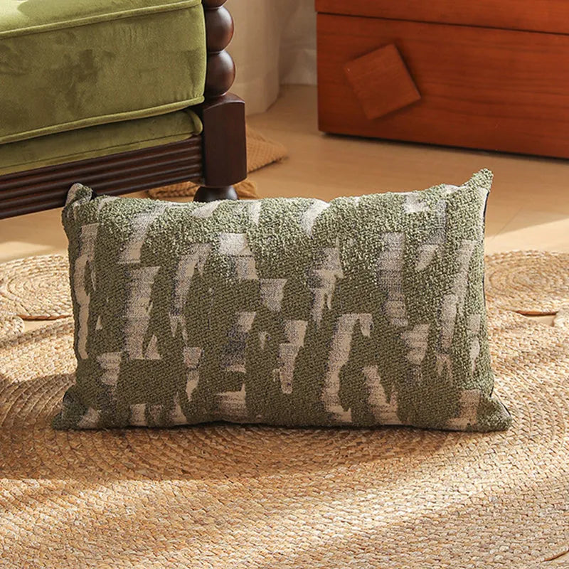 Square jacquard pillow cover with retro botanical pattern, shown in one of eight colour options.