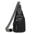 Soft PU women's crossbody chest bag in street style, showing internal zipper organisers.