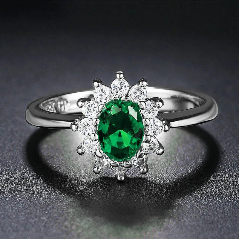 Women's copper ring with flower-shaped zirconium stones in sapphire blue electroplated finish