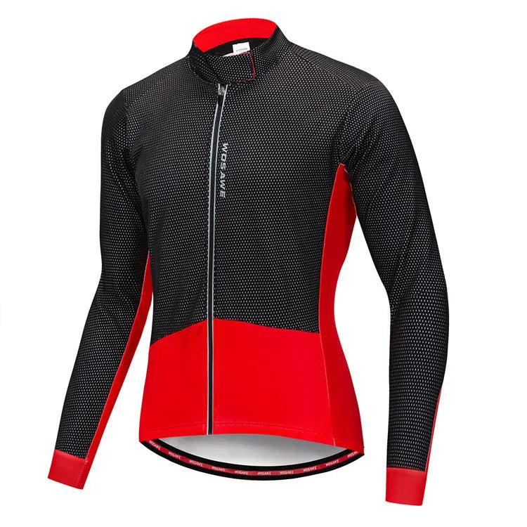 Unisex fleece cycling jacket in black green or black red, 100% polyester, autumn winter warm bike top, sizes S to XXL