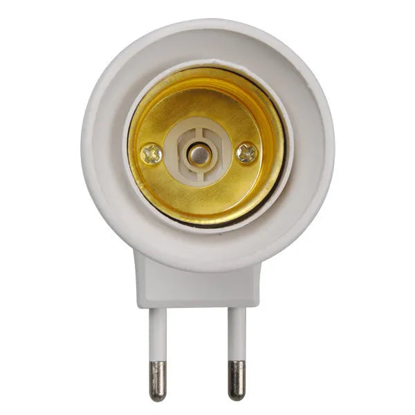 White E27 screw lamp holder adapter with a switch and three plug style options: AU, EU, and US.