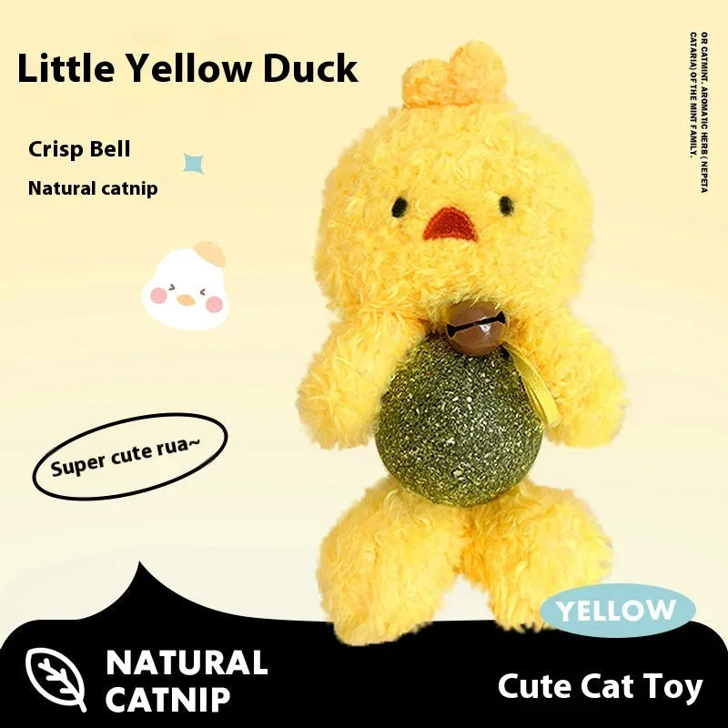 Brown bear plush cat toy with a central mint ball, measuring 15cm tall, on a plain background.