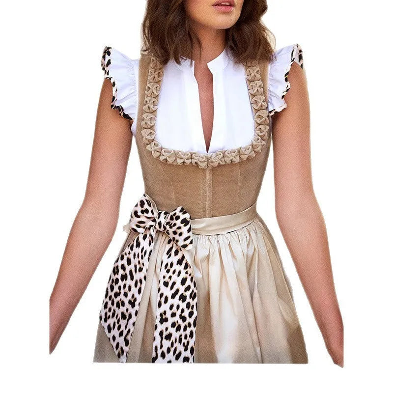 German Oktoberfest style women's dress in khaki polyester-cotton fabric