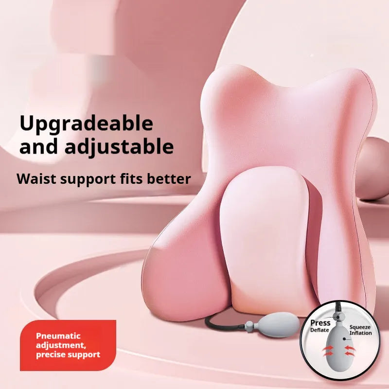 Memory foam lumbar support cushion with removable cover in brown, grey, pink, or purple.